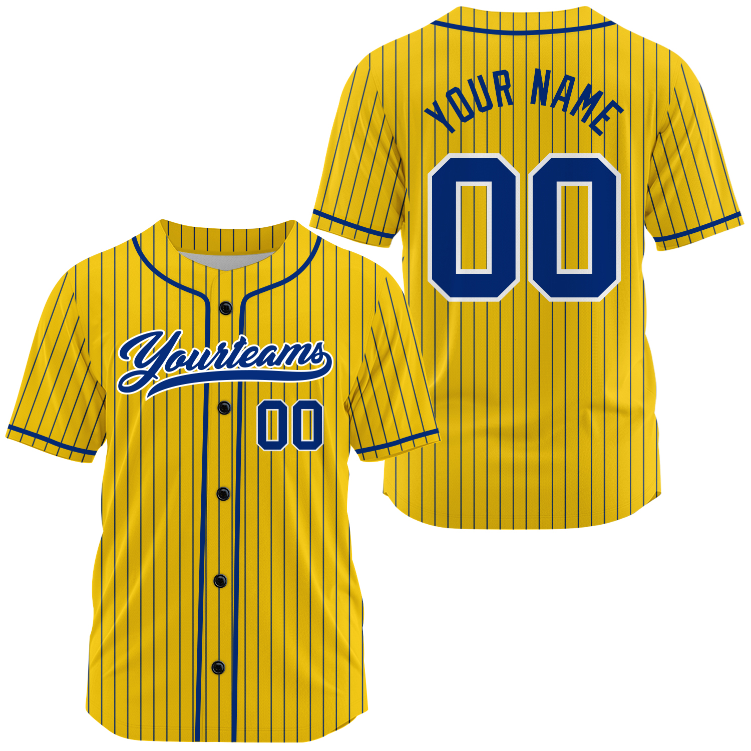 Custom Pinstripe Baseball Jersey, Personalized Name Number Baseball Jerseys, Yellow Button Up Jersey for Women Men Youth miniatura 5
