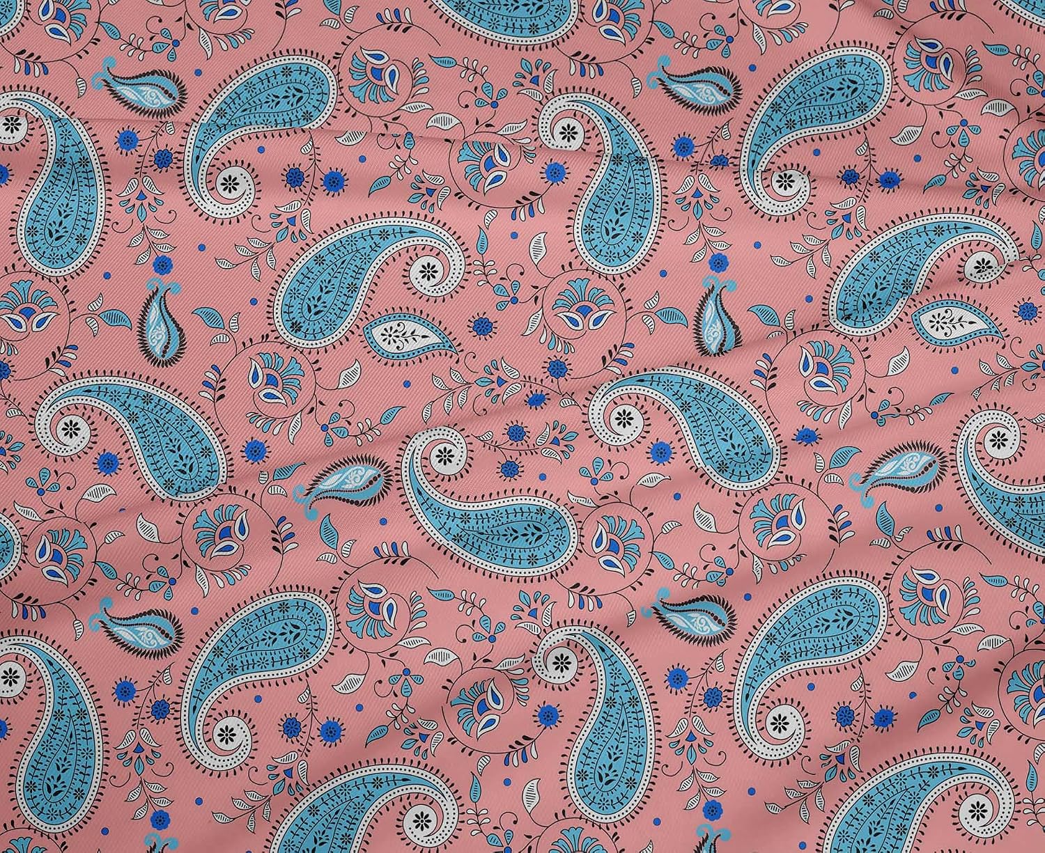 oneOone Polyester Spandex Light Blue Fabric Paisleys Quilting Supplies Print Sewing Fabric by The Yard 56 Inch Wide