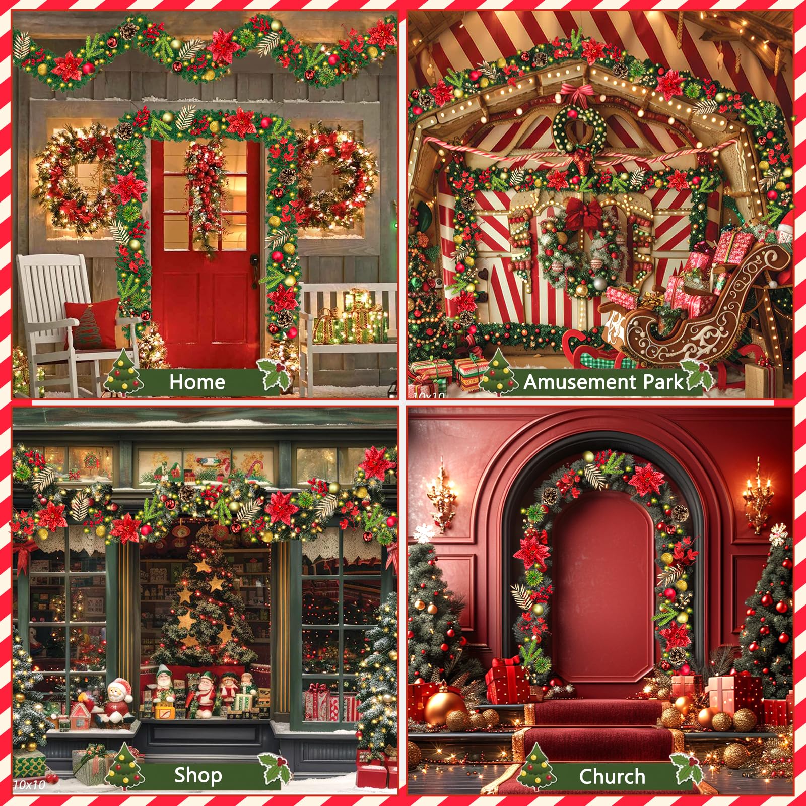 Guirnalda Navidad 270 cm Con Luces - Adorno Para Escaleras, Puerta, Arco y Ventanas