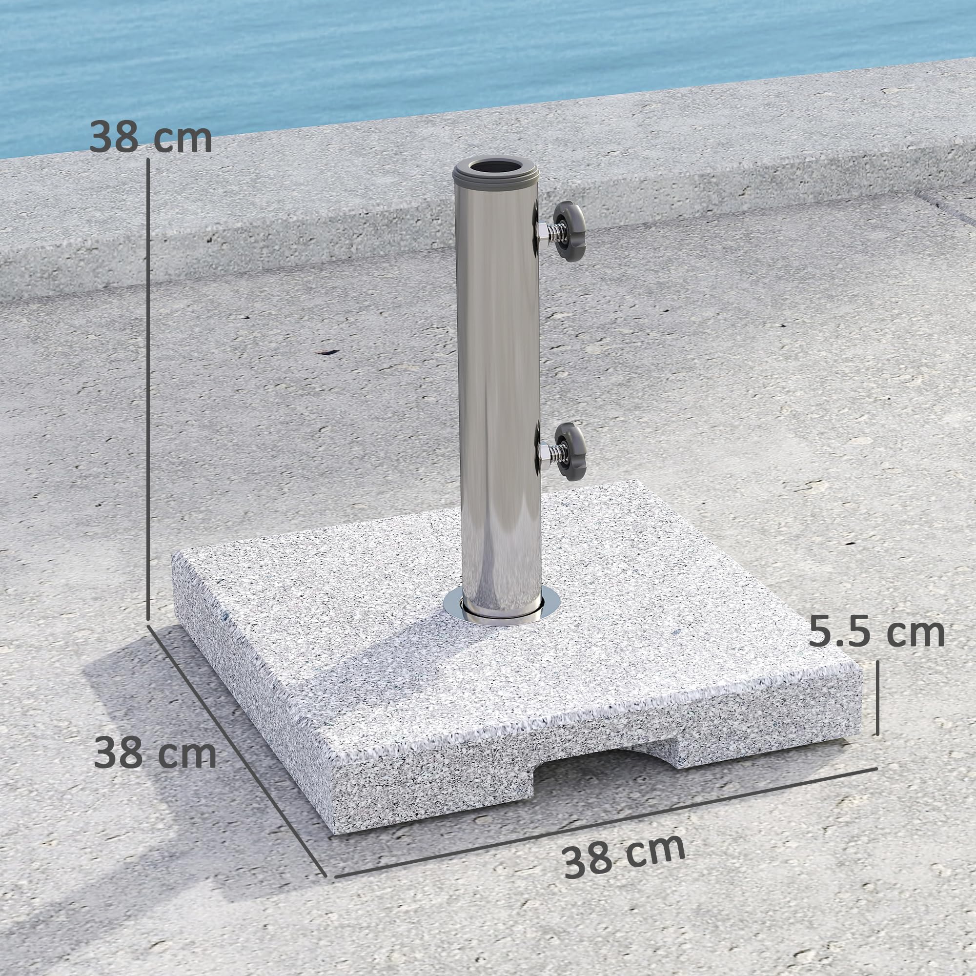 Outsunny Base per Ombrellone in Granito da 21 kg, Base Quadrata per Ombrelloni da Esterno con Maniglie e 2 Manopole Regolabili, Ideale per Giardino, Patio, Bordo Piscina, Grigio