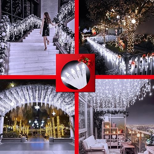 Miniatura 8 de Luces de Navidad para exteriores de 82 pies con 176 gotas, decoraciones de Navidad, 616 LED, 8 modos, tira de luces colgantes impermeables para el