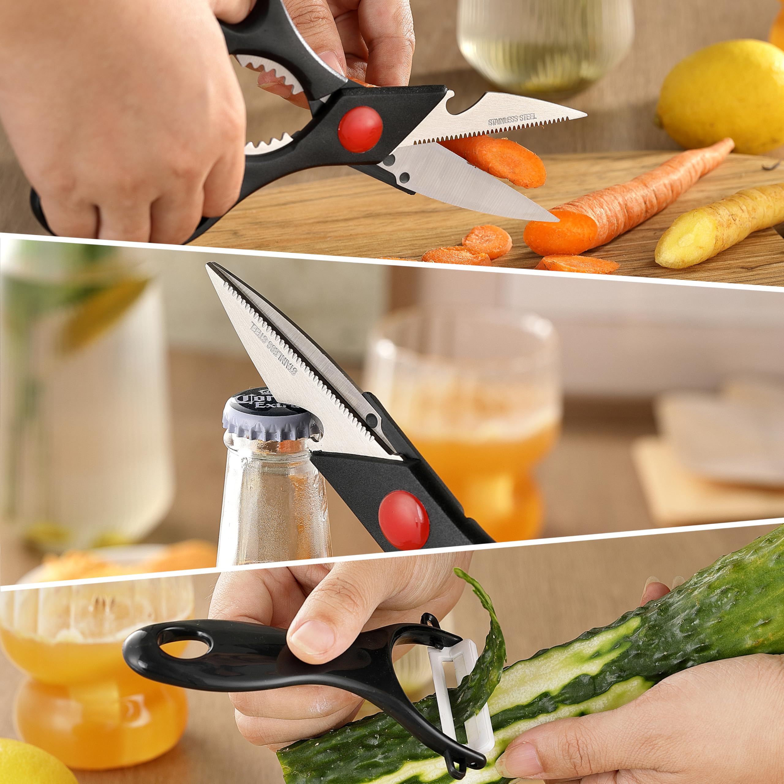 5 PCS kitchen Chef Knife Set, include 7 inch cleaver, 7 inch Santoku, 4.5 inch utility knife, Kitchen Scissors and Peeler — Amazon image 5