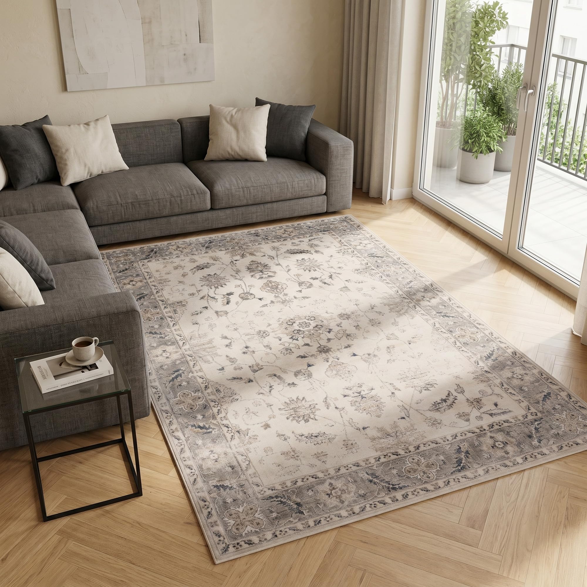 Carpetsale24 Waschbarer Teppich Beige Vintage Kurzflor Wohnteppich für Wohnzimmer Esszimmer Schlafzimmer Orientalisches Design Pflegeleicht Waschmaschinengeeignet