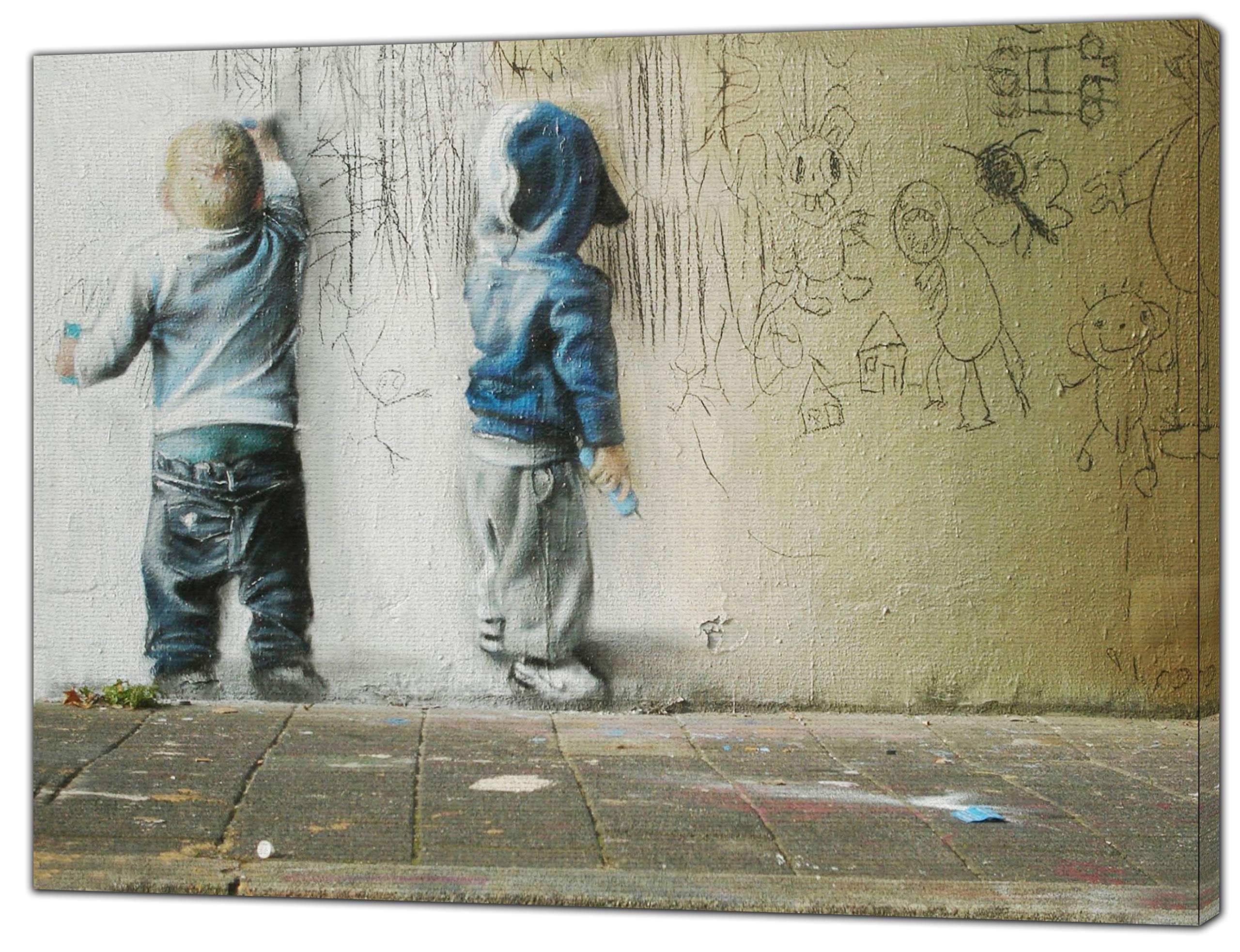 Artsprints Banksy Kids Painting Print On Framed Canvas Wall Art Home Decoration 24 X 16 Inch -18Mm Depth
