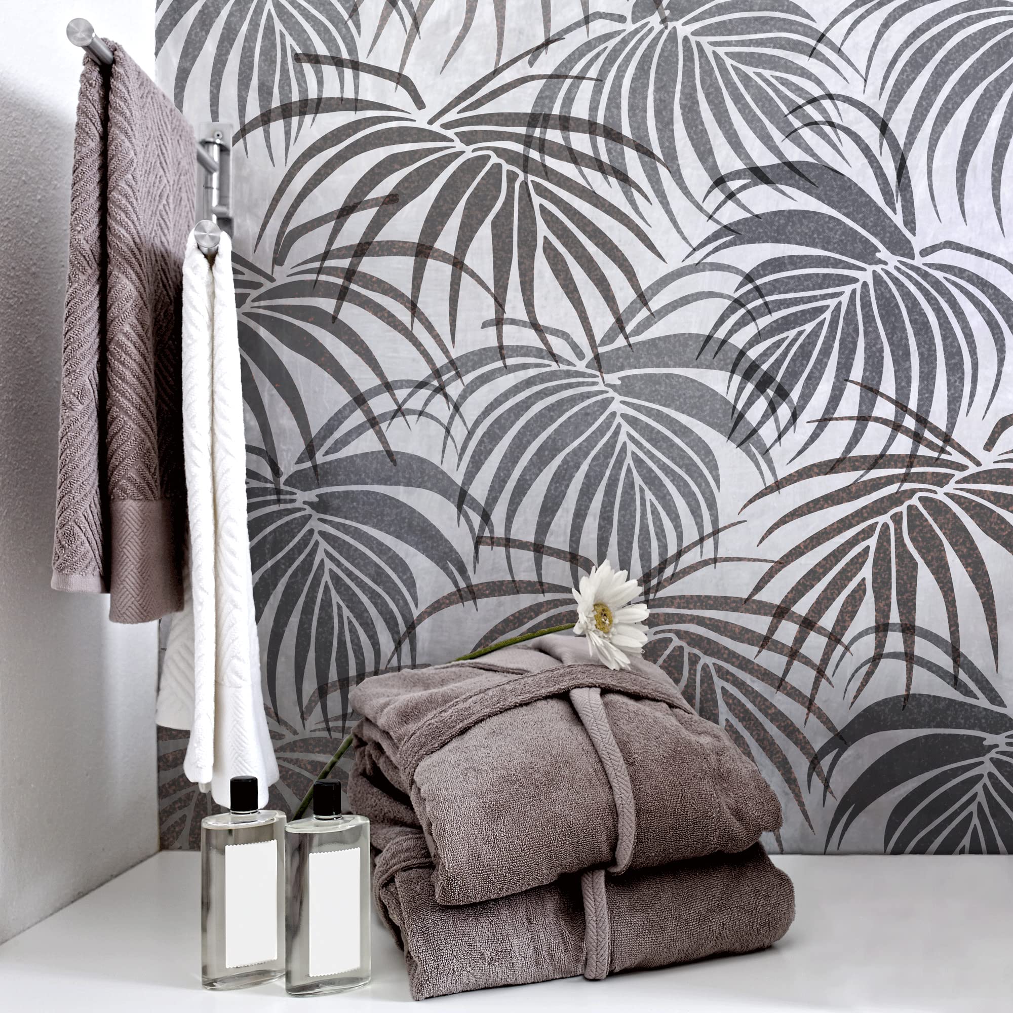 NAKLEO Pochoir de Fleurs pour Peinture Murale Grand Format 43x64cm, Modèle en Plastique et Réutilisable, Fronde Palmier Areca, DIY Bricolage Artisanat Décoration a Peindre, Bois Tissu Mueble