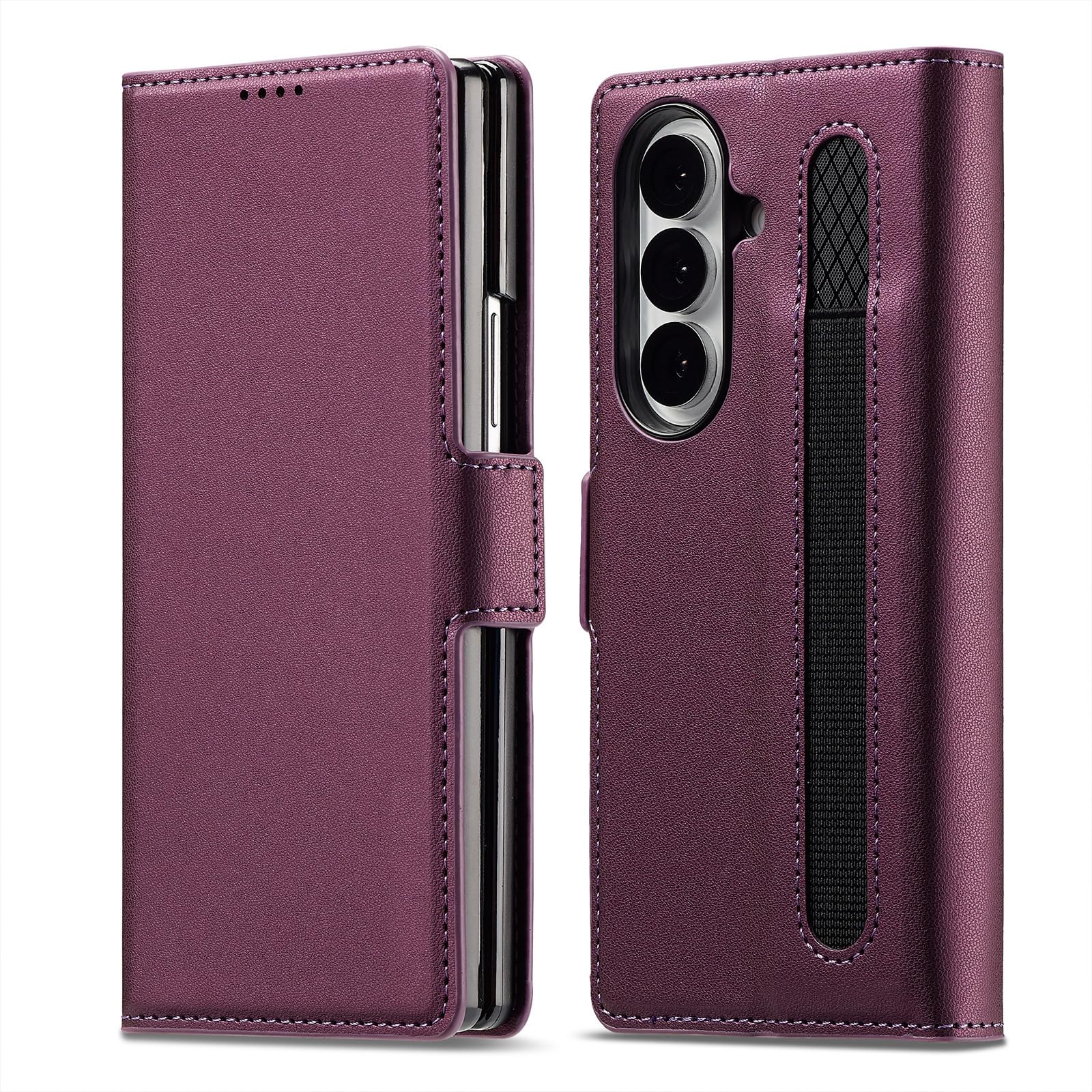 Skórzane etui do Samsung Galaxy Z Fold 8 Ultra, z uchwytem na długopis z zamknięciem magnetycznym z klapką na telefon ochrona przed upadkiem mężczyźni i kobiety biznesowa powłoka (fioletowa)
