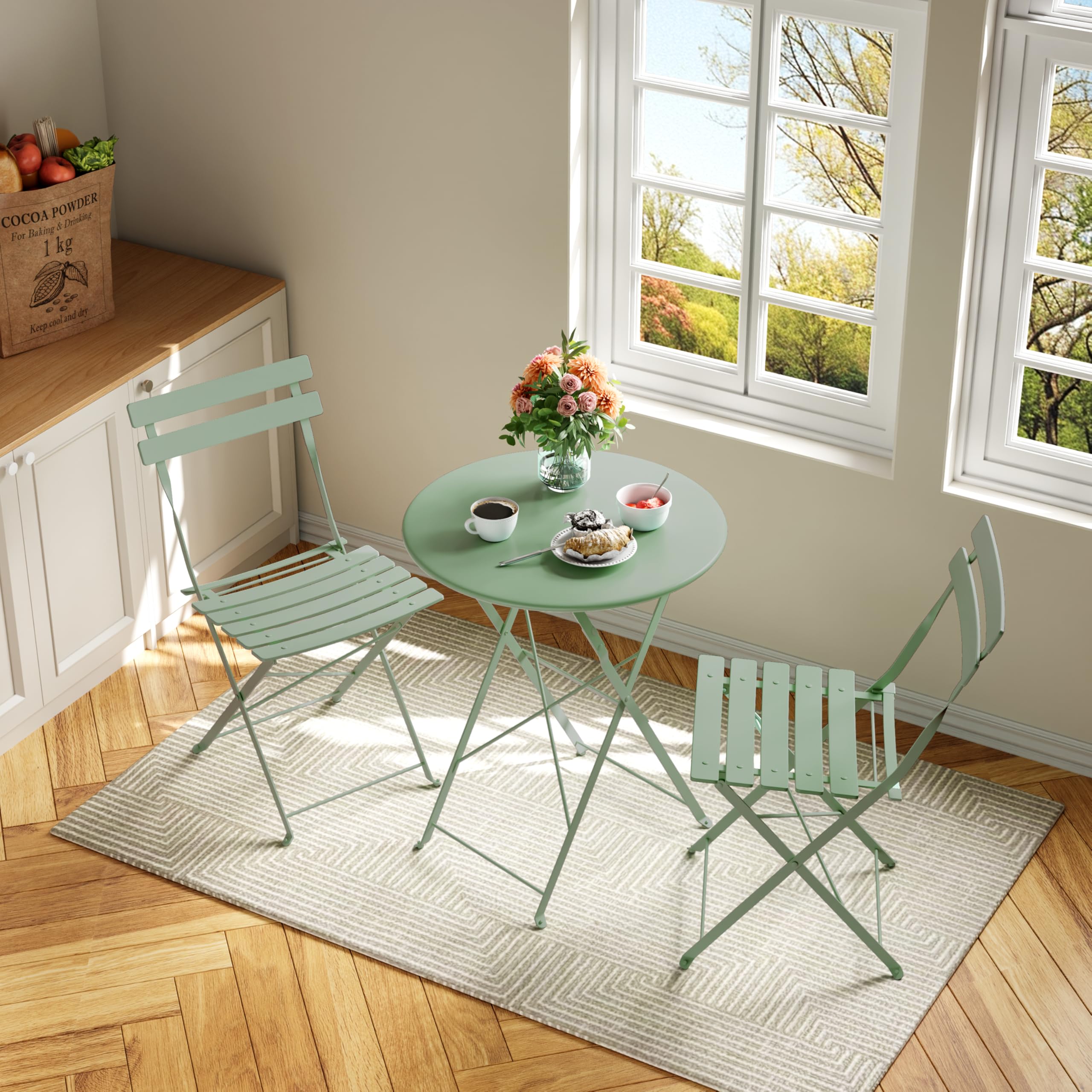 IDEALHOUSE folding bistro table and chairs set in green metal no assembly required