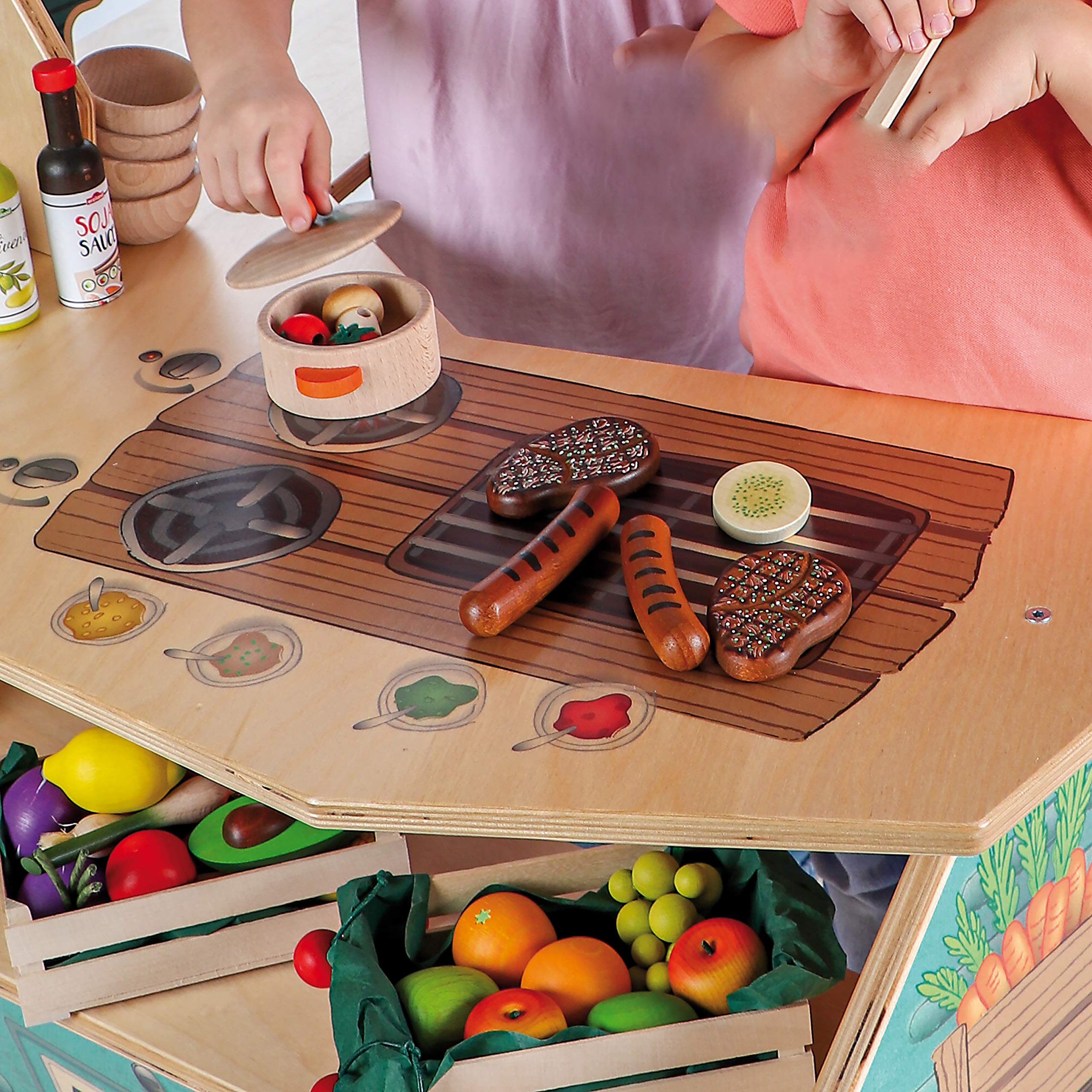 Erzi 10046 Foodtruck aus Holz, Kaufladenspielzeug für Kinder | Kaufmannsladen, Rollenspiele, Kreative Spielwelten gestalten