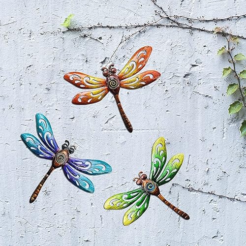 Miniatura 4 de YNGFIL Decoración artística de pared de libélula para interiores y exteriores, valla de metal para colgar en exteriores para sala de estar,