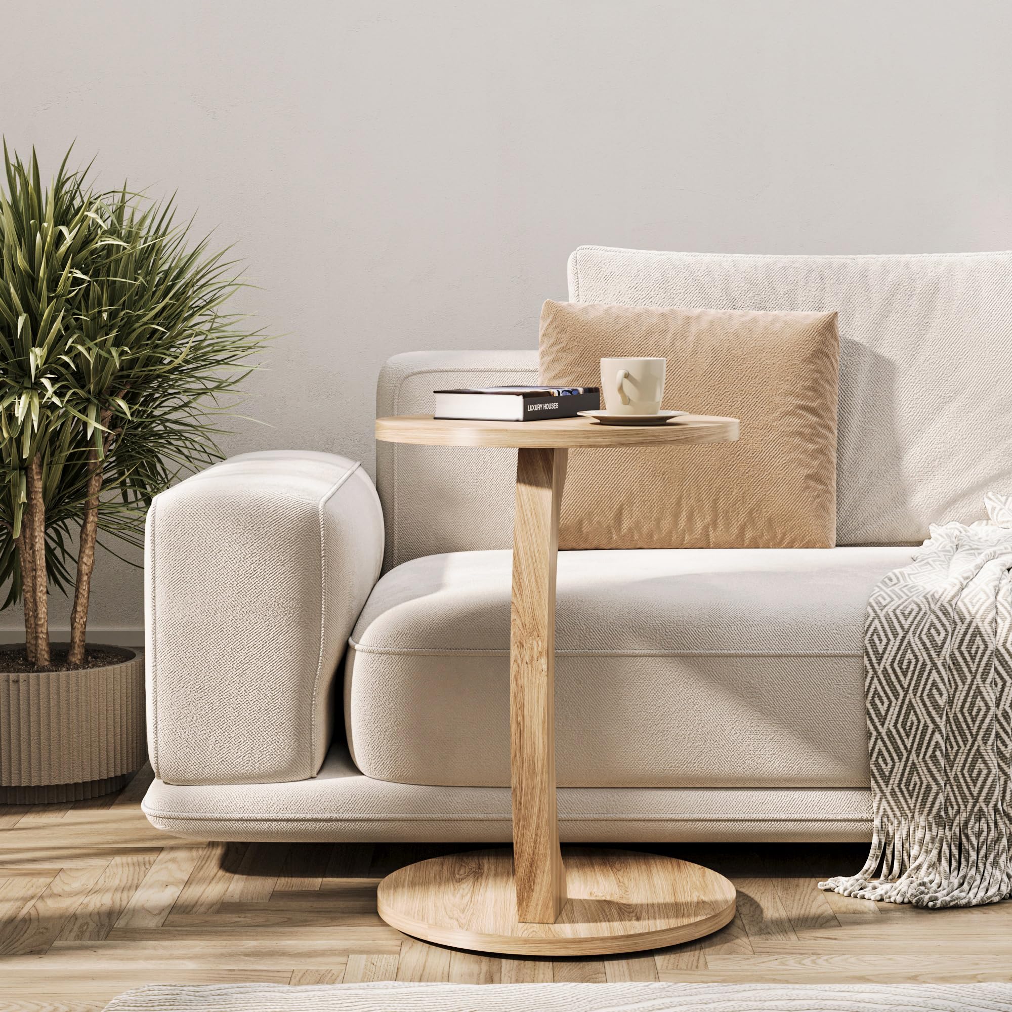 Tavolino Da Salotto A Forma Di C - Design Pratico Per Divano E Letto - Effetto Legno Vintage - Ø40x65cm - Foto 8