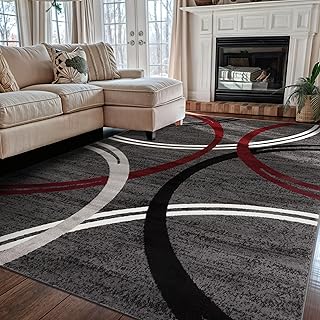 Rugshop Modern Wavy Circles Design Non-Shedding Area Rug, Carpet for Liv...