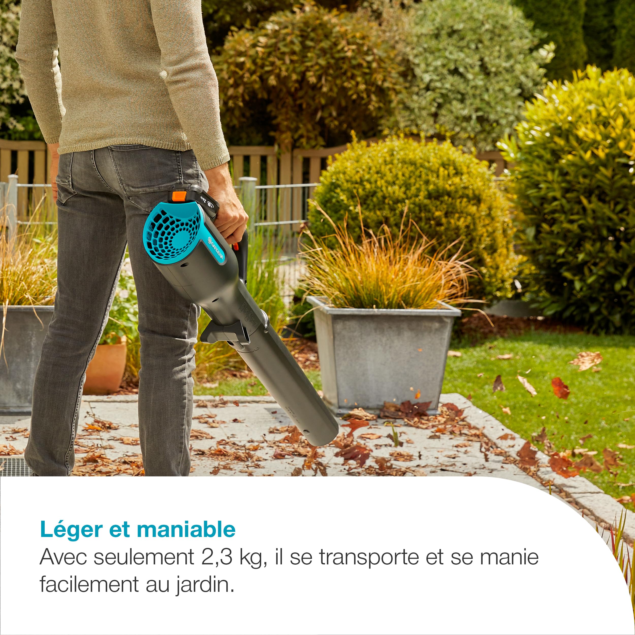 Gardena Souffleur sur batterie PowerJet 18V P4A - sans chargeur ni batterie: Éliminez les feuilles sans effort, Vitesse réglable, Débit d’air élevé, Léger, Sans fil (14890-55)