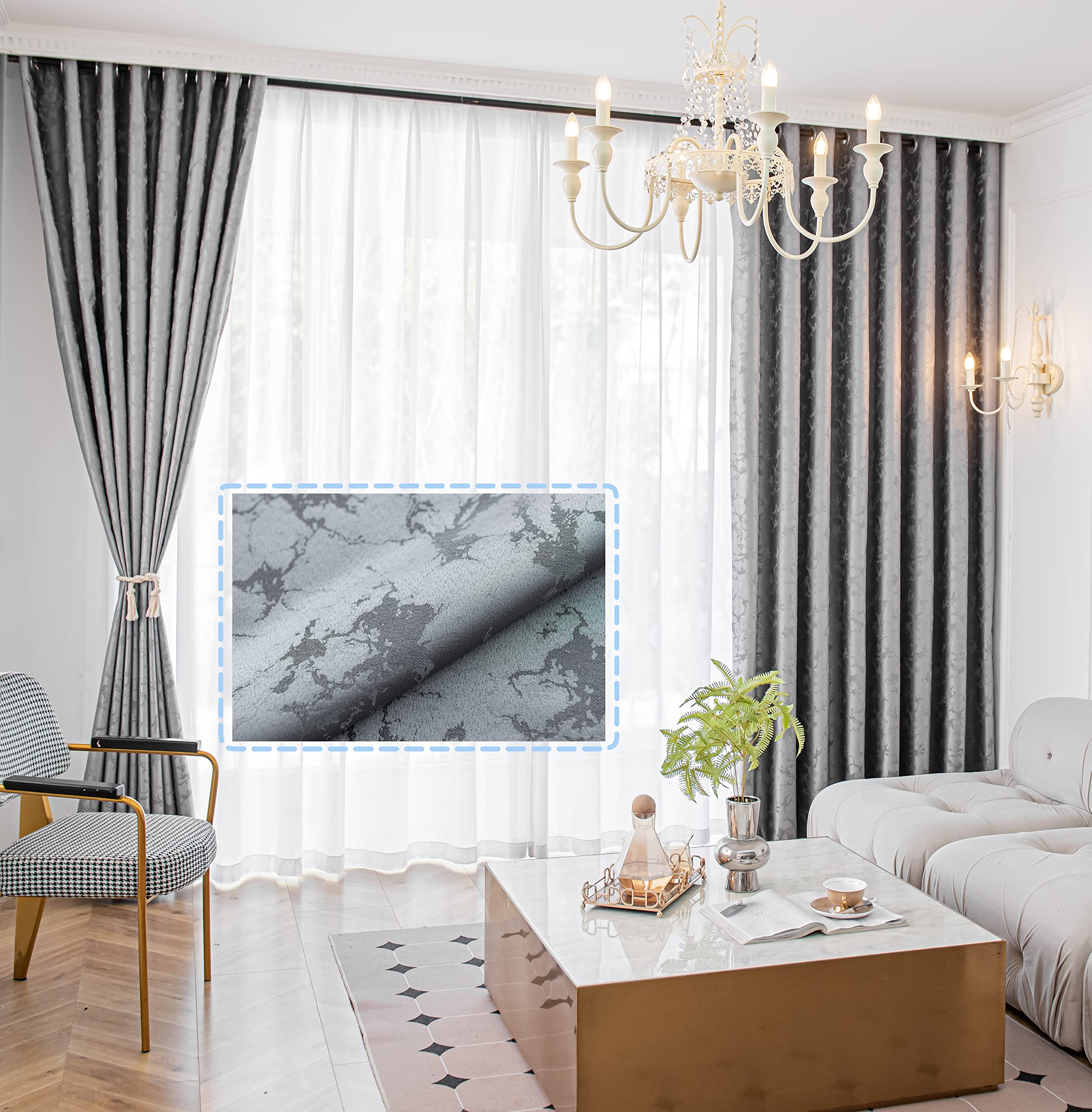 KVLDEC Sunlight Blocking Curtain Panels - 2 pcs Blackout Curtains for Study Room Bedroom and Living Room (W150 x L270cm, Grey)