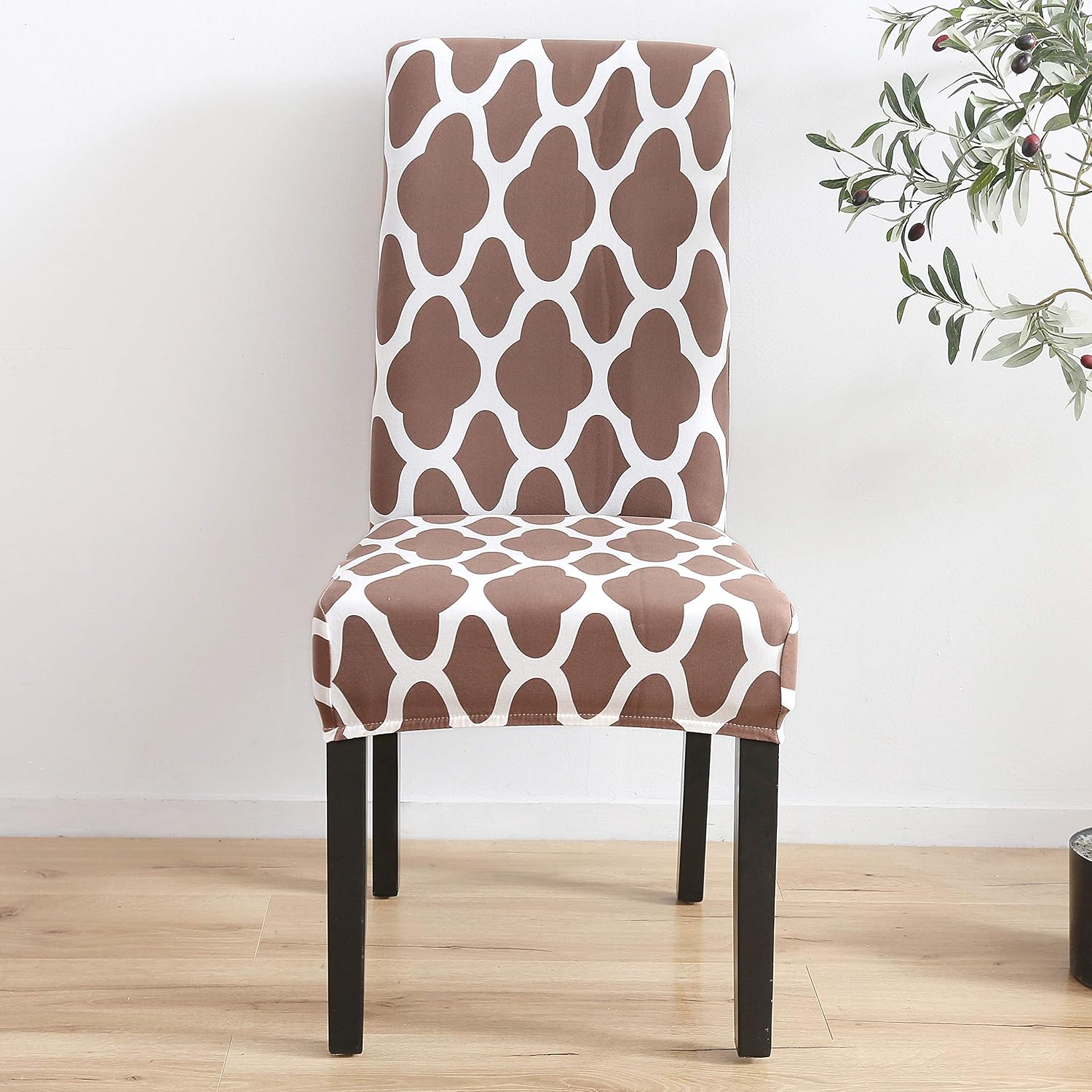 CHICHIC Stretch Removable Short Dining Chair Protector Cover Washable Seat Slipcover for Kitchen, Hotel, Dining Room, Ceremony, Banquet Wedding Party, Set of 4, Pattern 1 Camel