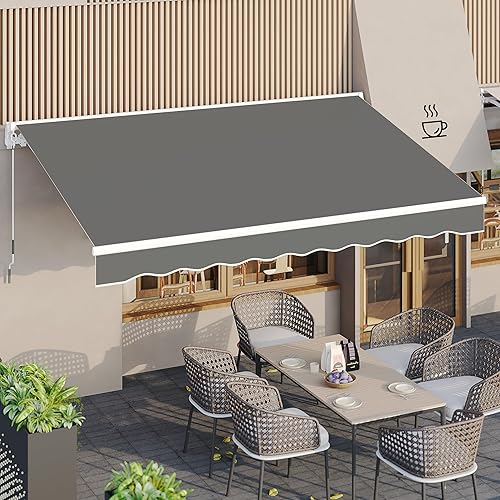 Vista 17 de AECOJOY Toldo retráctil manual de 10 x 8 pies para patio, toldo para patio al aire libre, toldo para terraza con manivela manual, color beige