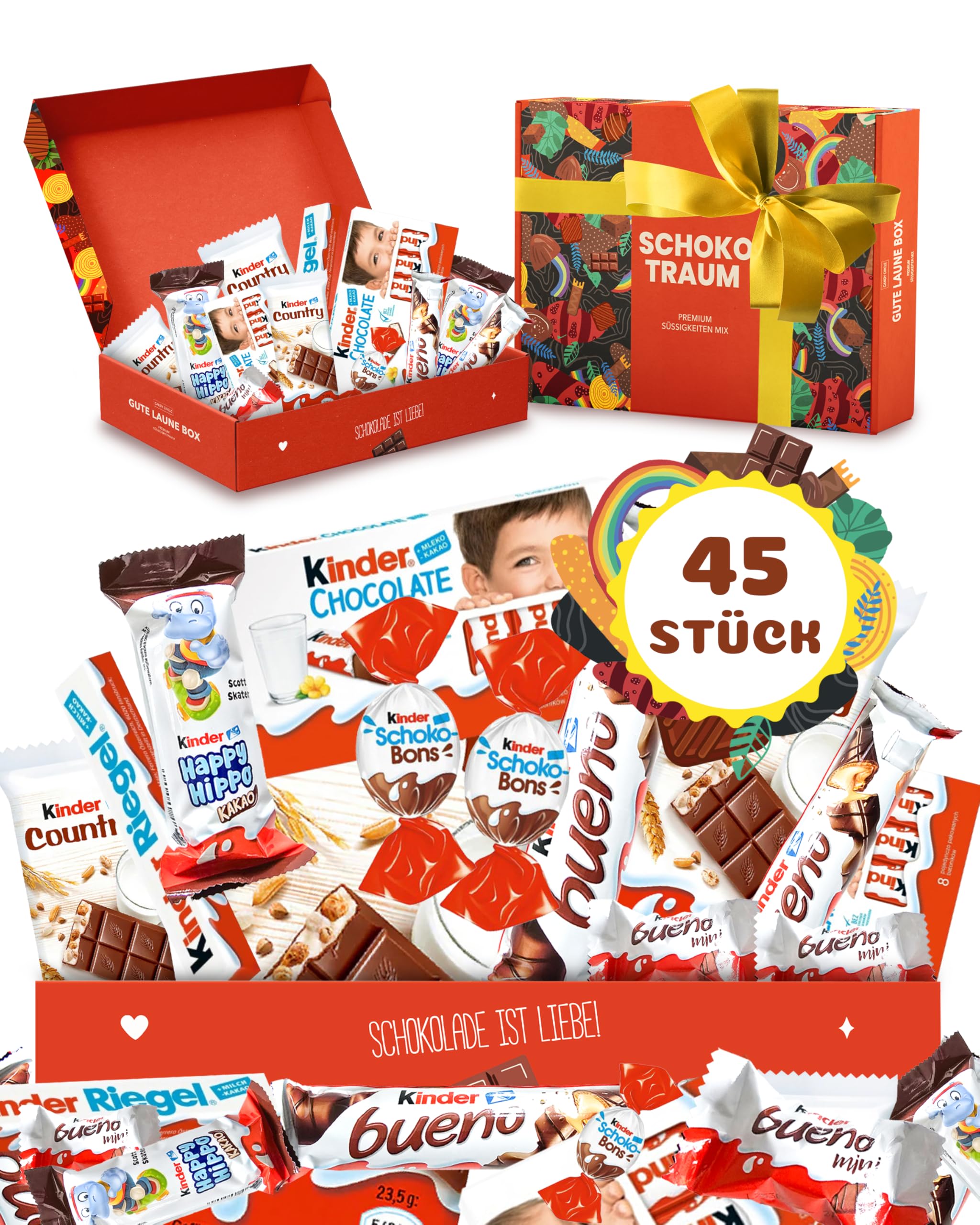 Süßigkeiten Box mit Kinderschokolade - "Schokotraum" von Candy Circle, Wunderschöne Süssigkeiten Box mit Bueno, Kinder Schokolade und Kinder Country, als Geschenk oder Naschbox