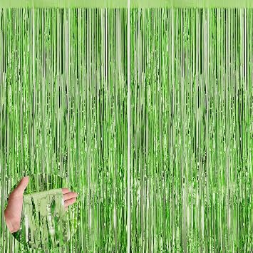 ستائر حزب ستائر العشب الأخضر 2 حزمة 3.3 &times; 8.3 قدم ستائر خلفية لفائف الزفاف عيد ميلاد الزفاف زفاف طفل دش عطلة تينسل ستائر حزب الأخضر زينة باب