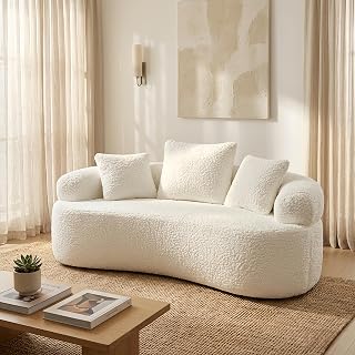 65" Curved Loveseat, Mini Cloud Couch for Living Room, Modern White Chenille Small Couch with 3 Pillows, No Assembly, 600LBS Capacity, Anti-Slip Base, Compressed Floor Sofa for Apartment | High-density Foam, Luxury Feel, Daily Durability, Maximize Your Place, Easy to Move Around