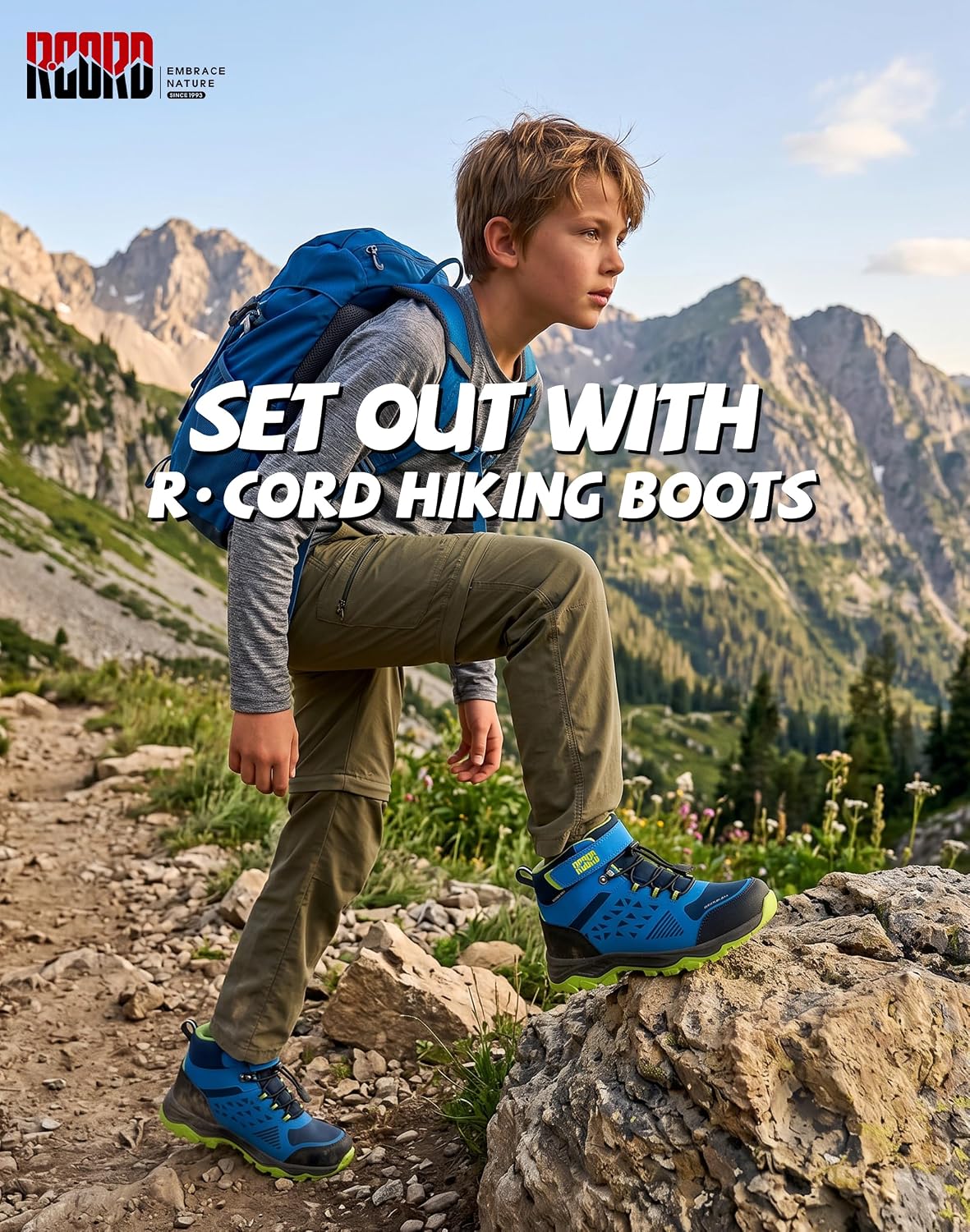R CORD Kids Hiking Boots Waterproof Anti-Slip Boys Girls – Anti-Collision Ankle Support School Trail Camping (Little/Big Kid)