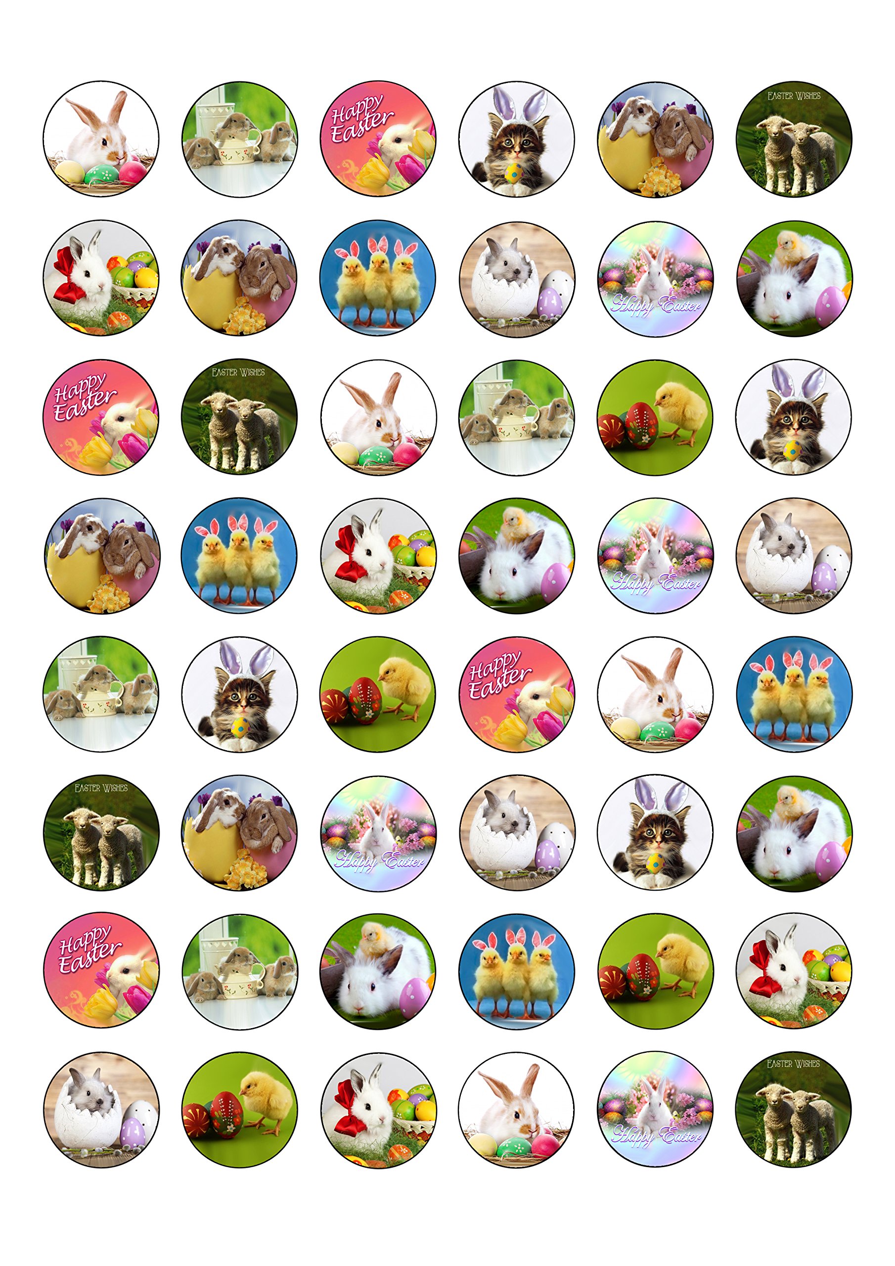 48 Cute Animal Easter Themed Round Edible Wafer Paper Cake Toppers Decorations