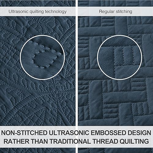 Vista 3 de Love's cabin - Juego de edredón tamaño King, color azul marino, colcha de verano, microfibra ligera, estilo moderno de moneda, para todas