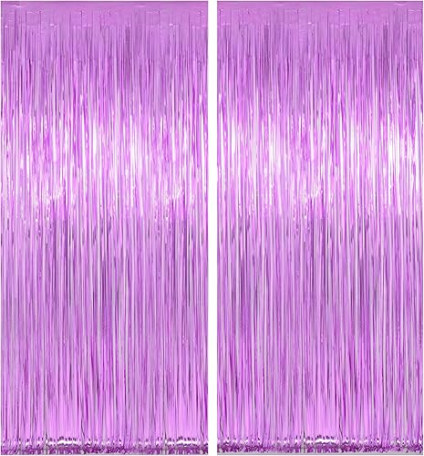 Miniatura 10 de Melsan - Telón de fondo de flecos de aluminio, paquete de 2 cortinas de flecos de papel de oropel de 3.2 x 8.2 pies, cortinas de flecos brillantes