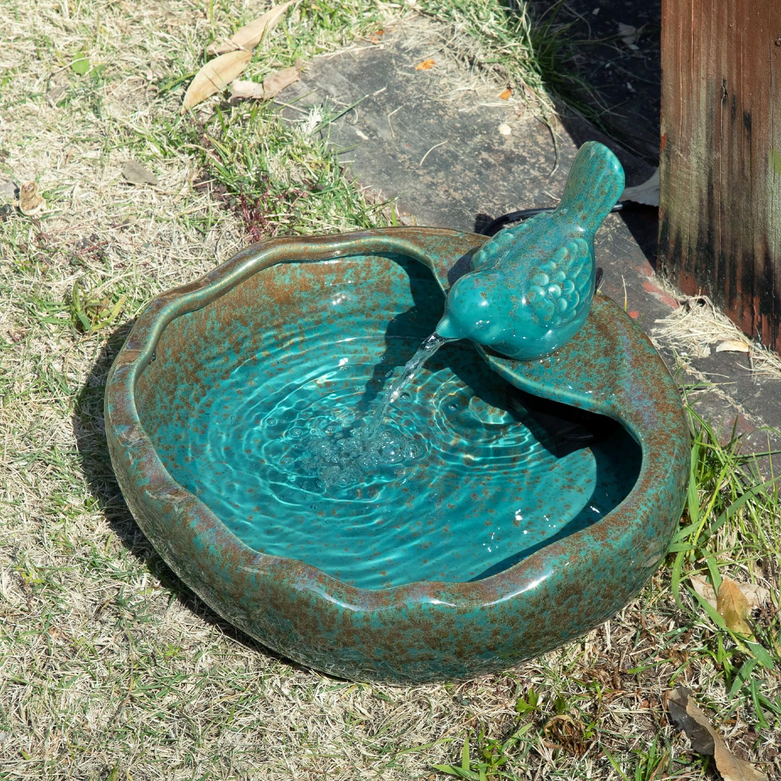 UPSJYJ Ceramic Solar Fountain Bird Bath with Battery Backup