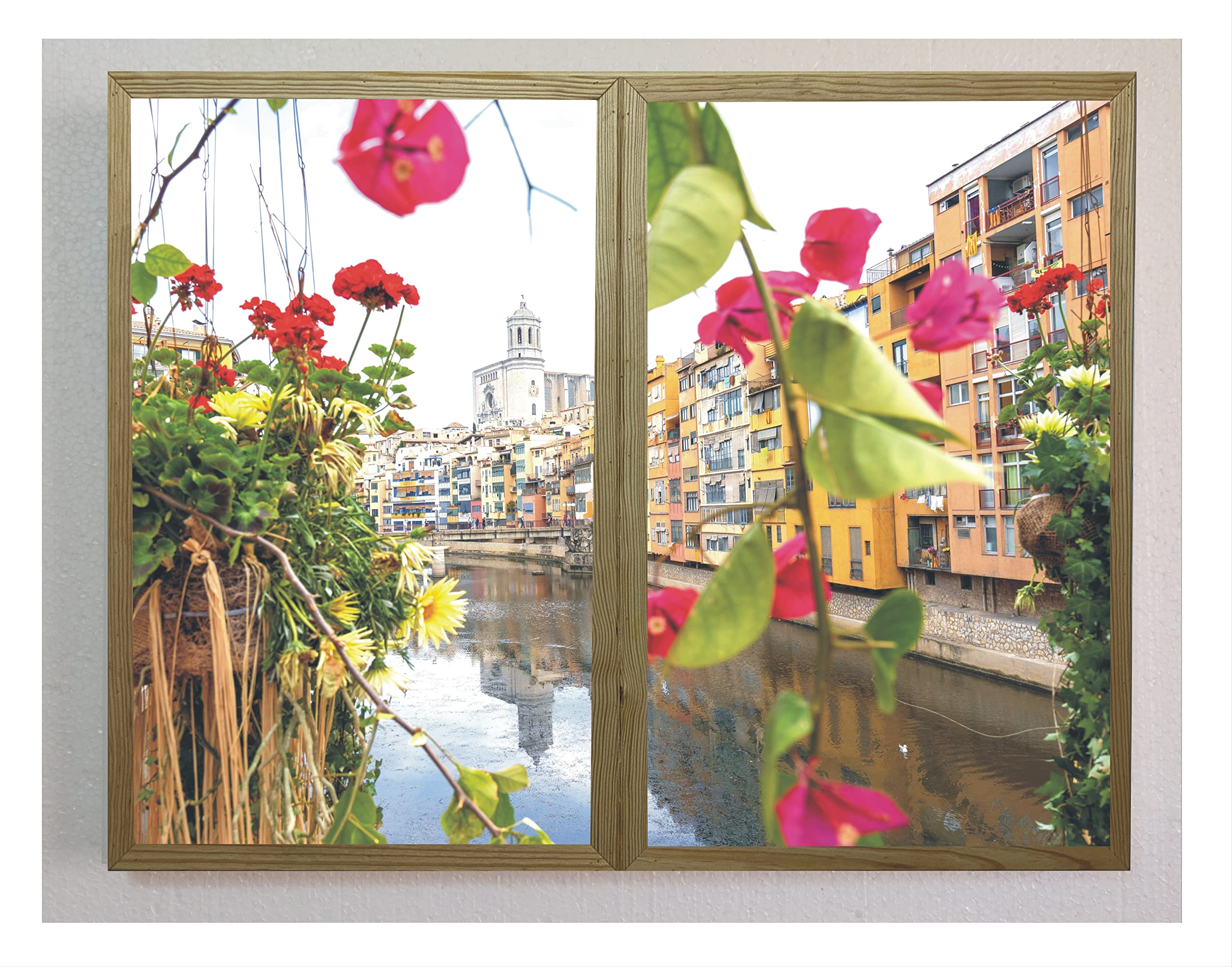 Finestre finte decorative illuminate con vista sul Riu Onyar Girona 70 x 90 cm