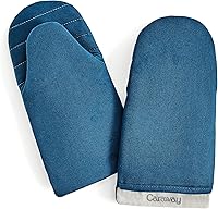 Caraway Navy Oven Mitts Set of 2 - 100% Organic Cotton, Double-Layer Heat Protection, Stain-Resistant for Safe Hot Pan Handling