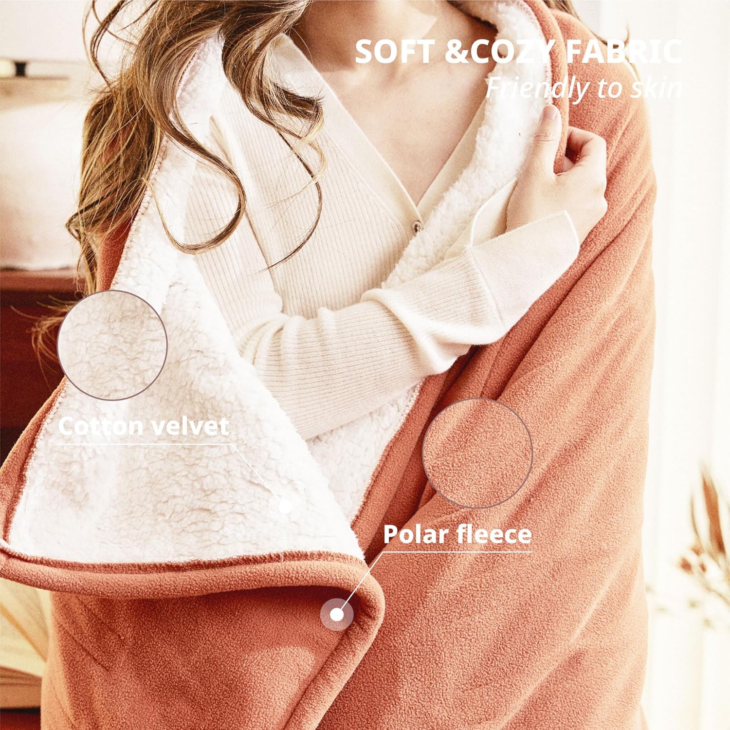 Heated Blanket-Electric Blanket 50"x60" Soft Heated Throw Blanket with 5 Heating Levels & 3 Hours auto-Off,Machine Washable(Orange) - Image 5