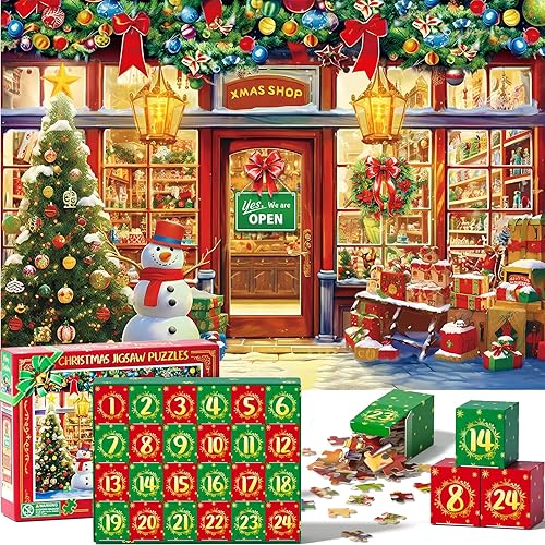 Miniatura 1 de Calendario de Adviento 2023-1000 piezas de rompecabezas de Navidad para niños, adultos y adolescentes, calendarios de cuenta regresiva de Navidad,