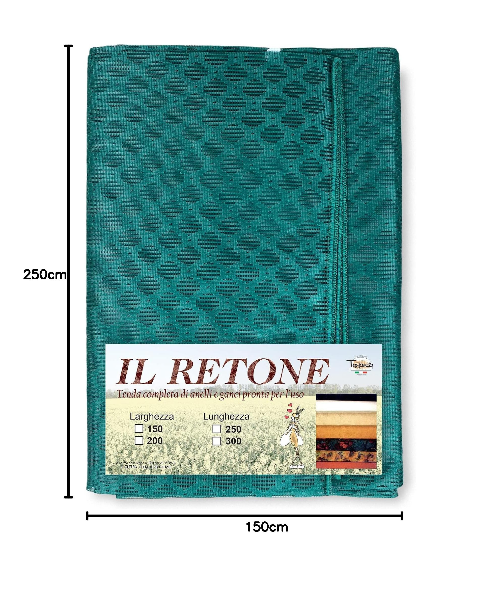 TENDA rete ZANZARIERA a ROMBO da esterno piombata in 8 misure diverse unito VERDE - Cm. 150 x 250