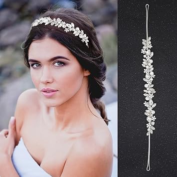Oriamour Crystal Wedding Headbands Handmade Bridal Headpieces For Bride Wedding Hair Accessories For Bridesmaids Prom Party Silver