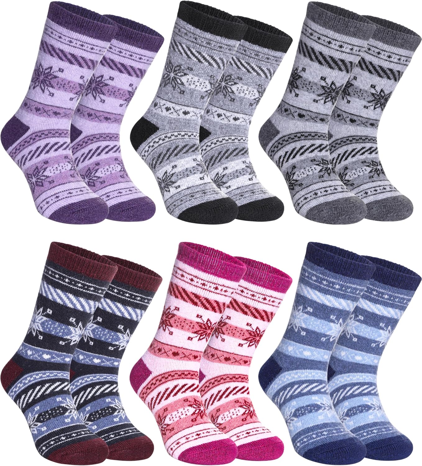 SDBING Kids Merino Wool Hiking Socks - Toddler Boys & Girls Warm Thick Thermal Winter Crew Socks - 6 Pairs