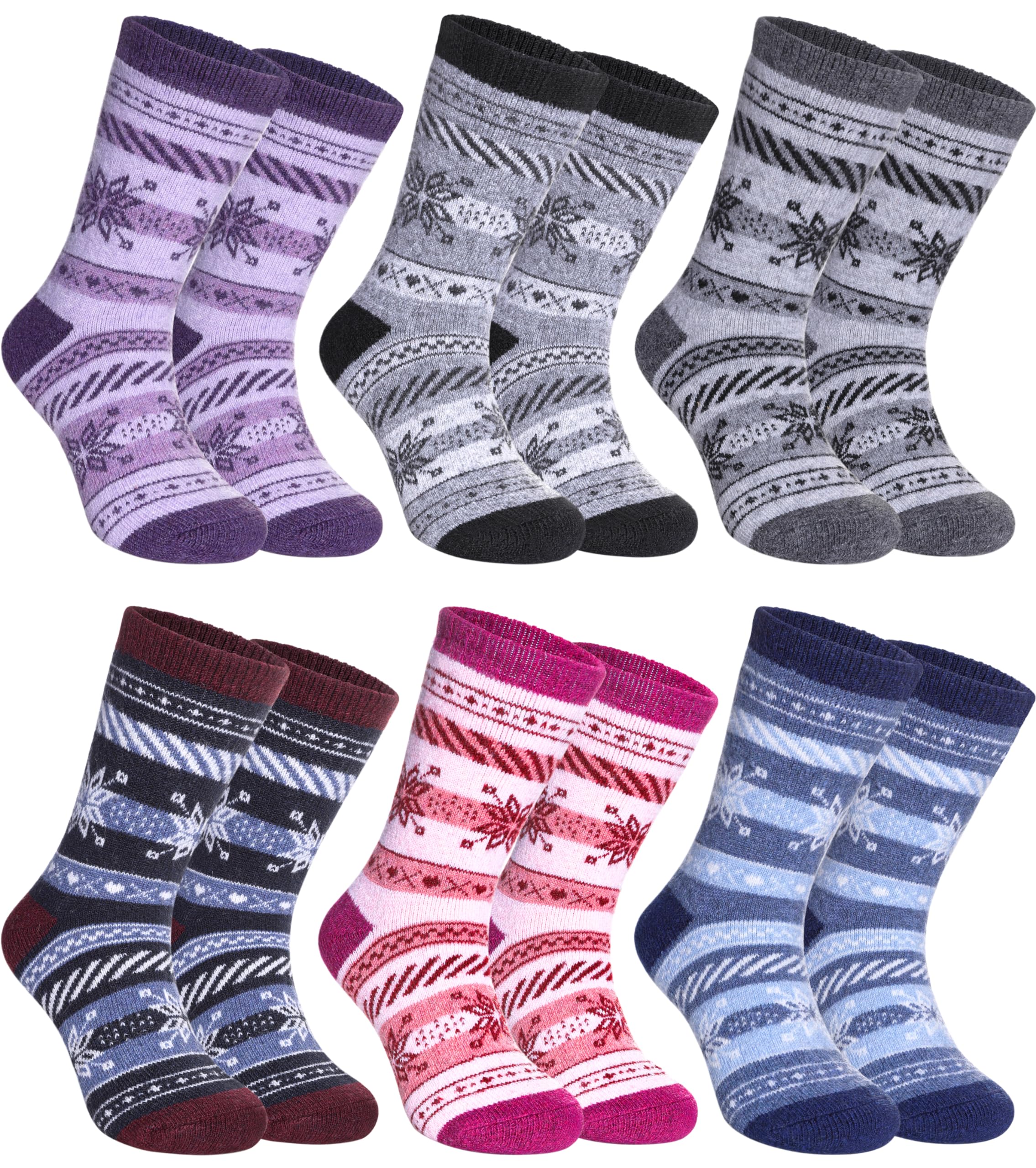 SDBING Kids Merino Wool Hiking Socks - Toddler Boys &amp; Girls Warm Thick Thermal Winter Crew Socks - 6 Pairs