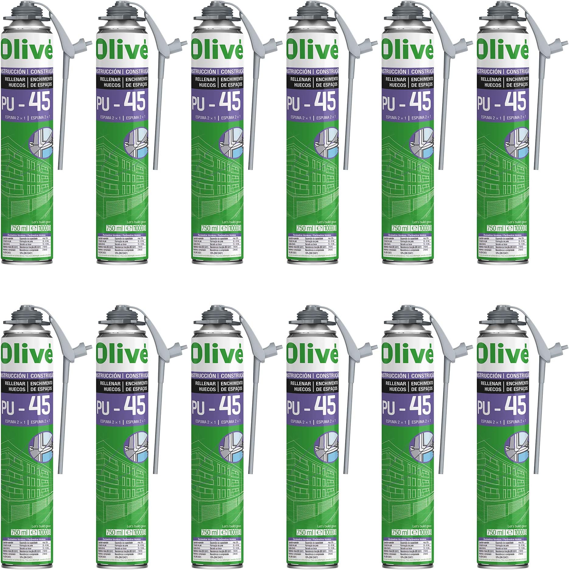 12 Expansive Mono Component Polyurethane Foam 750ml Spray pistolable