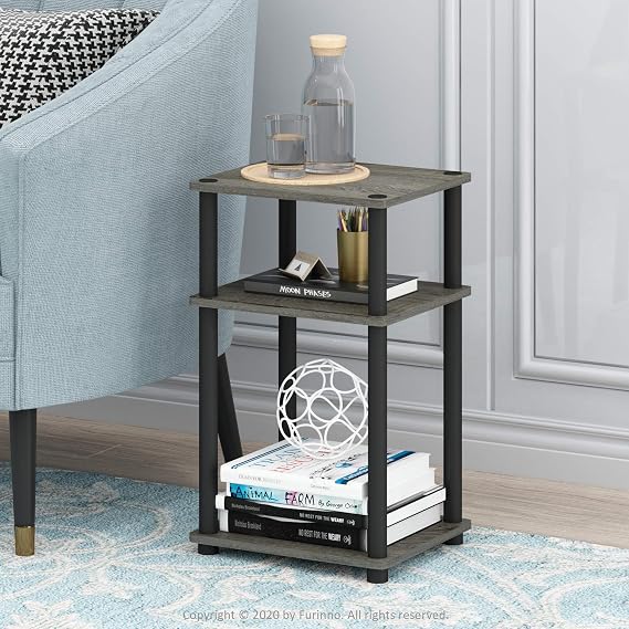 Furinno JUST Toolless 3-Tier Side Table Set of 2, Open Shelf, French Oak
