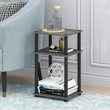 Furinno JUST Toolless 3-Tier Side Table Set of 2, Open Shelf, French Oak