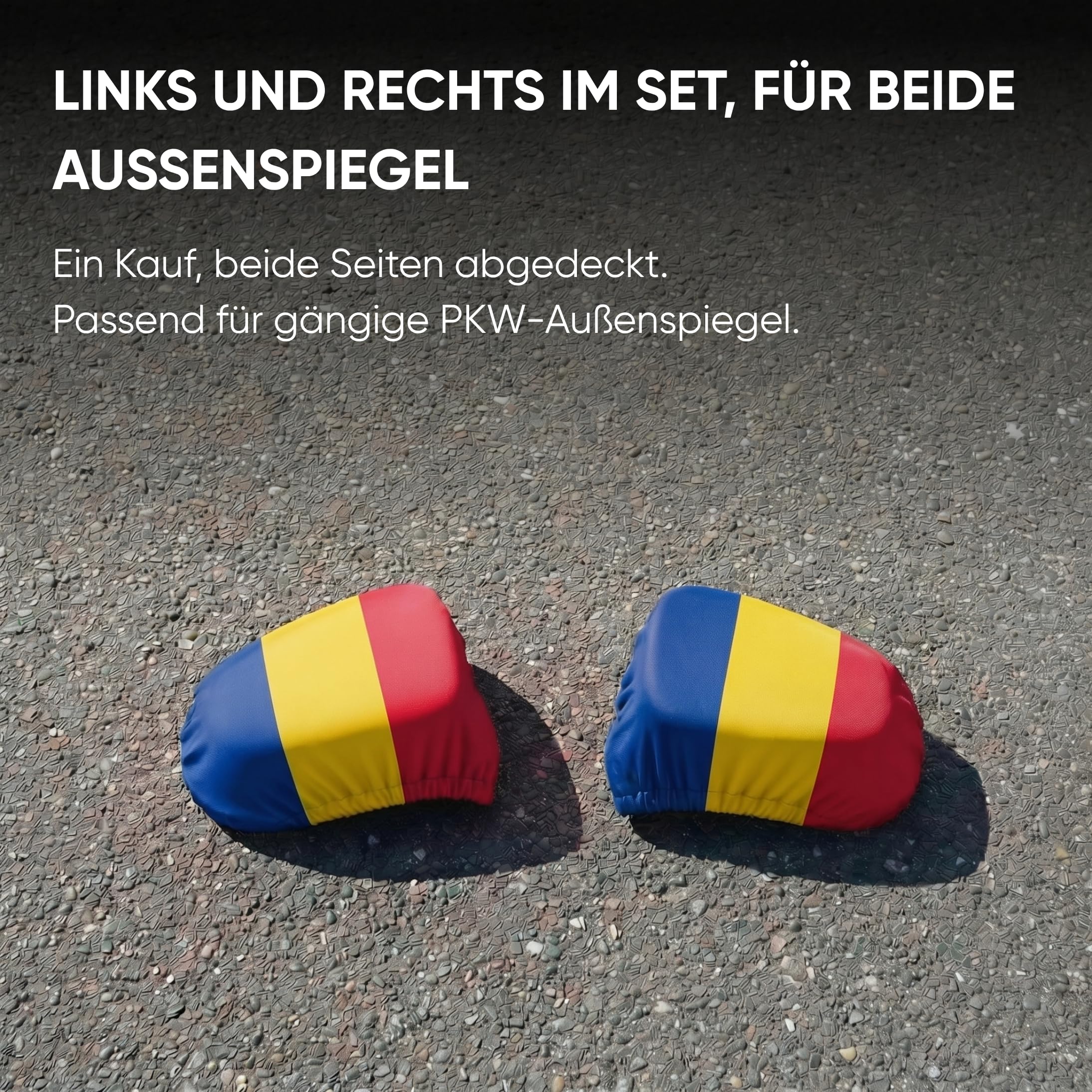 Auto Fahnen Rumänien Komplett Set - Motorhaubenfahne, 2 Autofahnen Fenster & 2 Außenspiegelfahnen, Fußball Fanartikel FZG für EM & WM, Rumänische Flagge Fahrzeug Deko