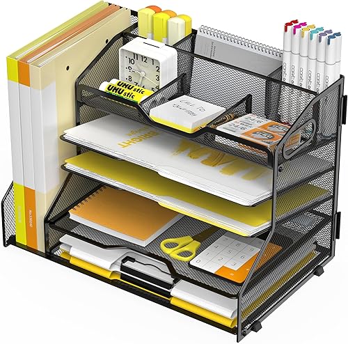 YINGHUA Bandeja organizadora de cartas de papel de 5 niveles con 6 compartimentos ajustables superiores y soporte para archivos, clasificador de
