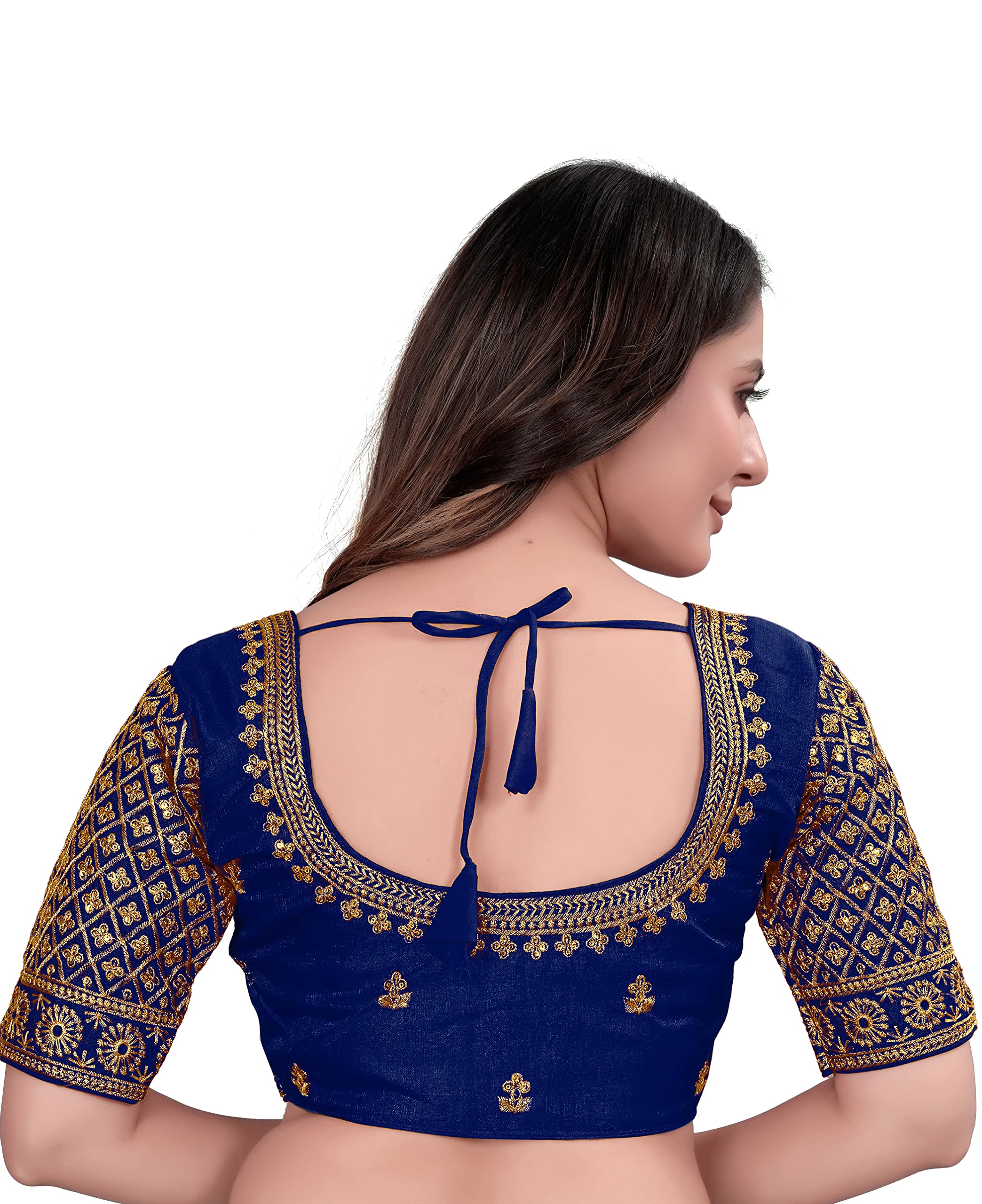 Pujia Mills Women's Blouse Readymade Blouse Embroidery Blouse Readymade Blouses For Women Readymade Blouses For Women Half Readymade Saree Blouse For Women Blue Blouse Readymade (Sigma Navy Blue 38)