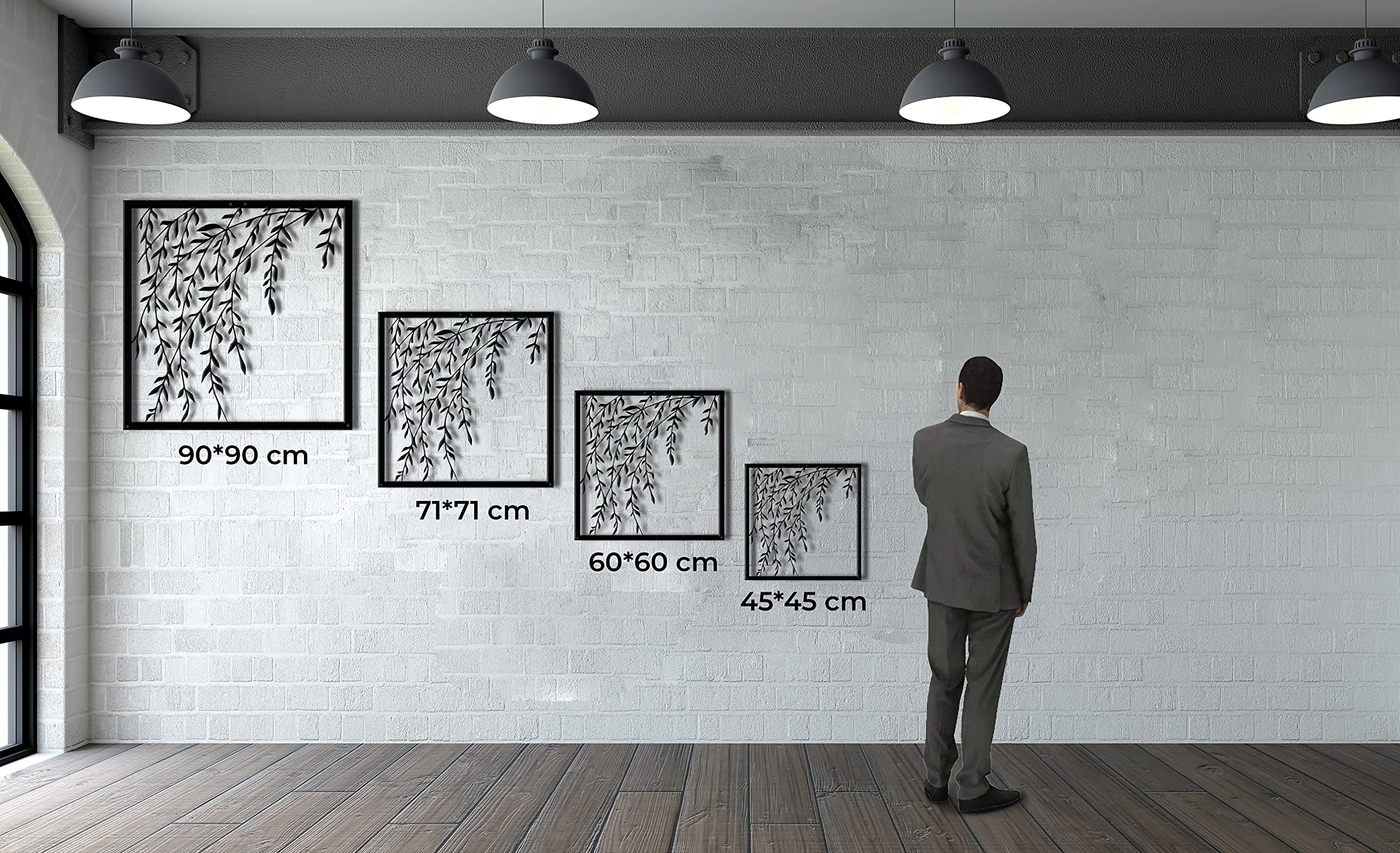 DEKADRON Décoration murale en métal, avec cadre en forme de branche feuillée, décoration d'intérieur et d'extérieur (90 x 90 cm)
