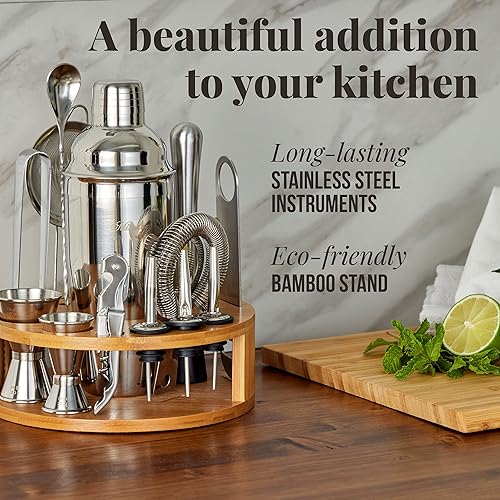 Miniatura 4 de Mixology & Craft Kit de camarero  Juego de 15 piezas que incluye coctelera y accesorios de bar, perfecto para mezclar bebidas en casa, además de