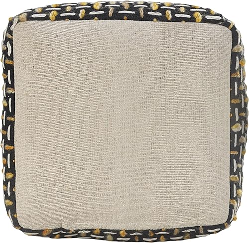 Miniatura 113 de L.R. Resources Inc LR Home Puf otomano de transición de poliéster gris/marfil para decoración del hogar | Reposapiés hecho a mano para decoración de