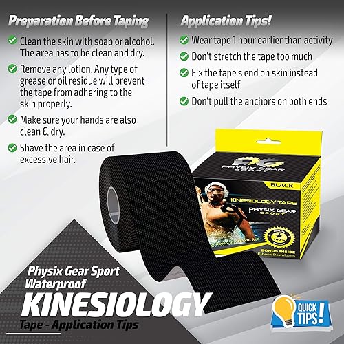 Miniatura 2 de Physix Gear Kinesiology Tape Pro - Waterproof Physio Sports Tape for Pain  Injuries Pregnancy Muscle Knee Joint Support Swelling Strain Relief