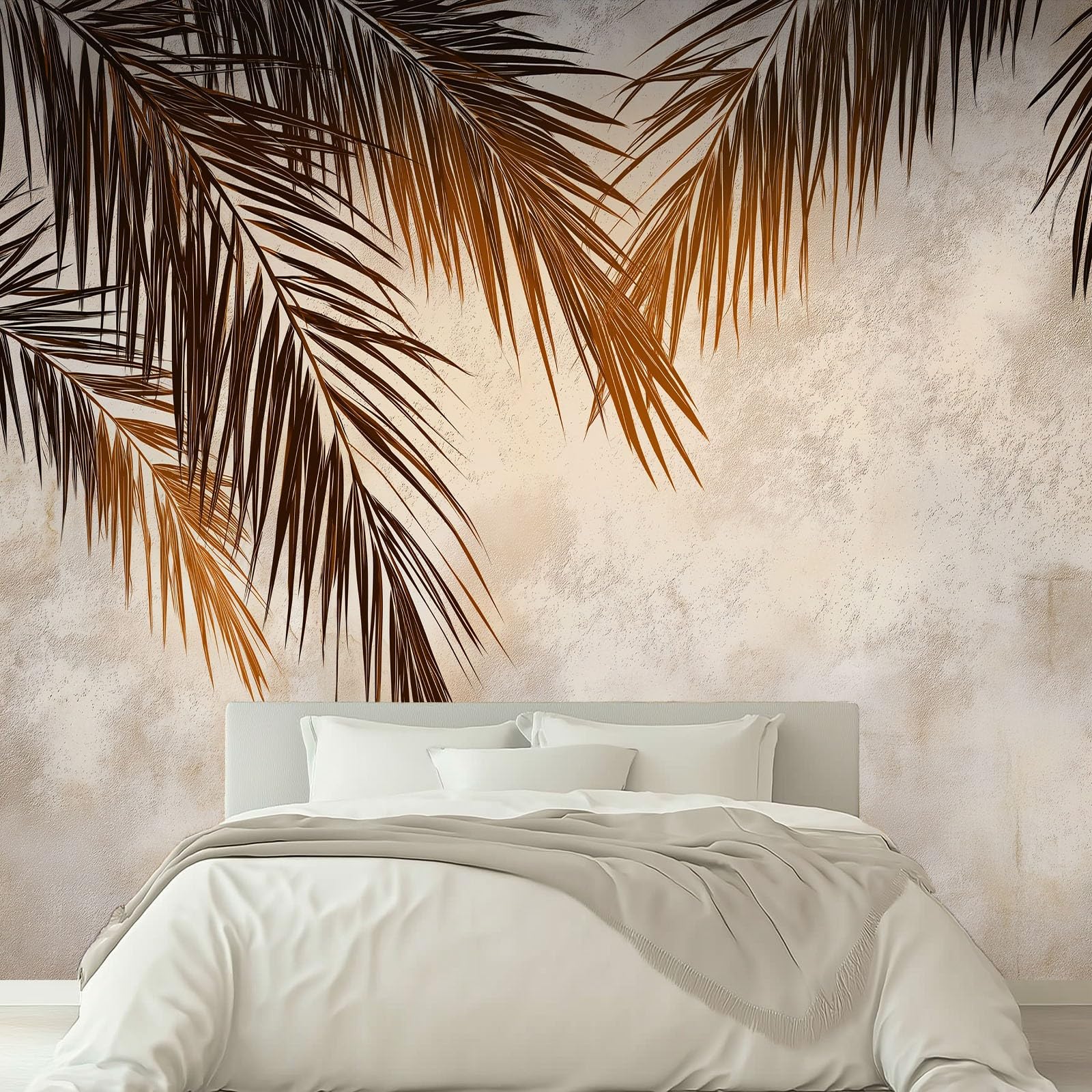 Shabby Chic Papel Pintado Mural de Pared 250 x 175 cm Decoración Moderna, Planta Palmera Hojas De Árboles Rayas Diseño de Pared para Salón Dormitorio Oficina Pasillo Póster