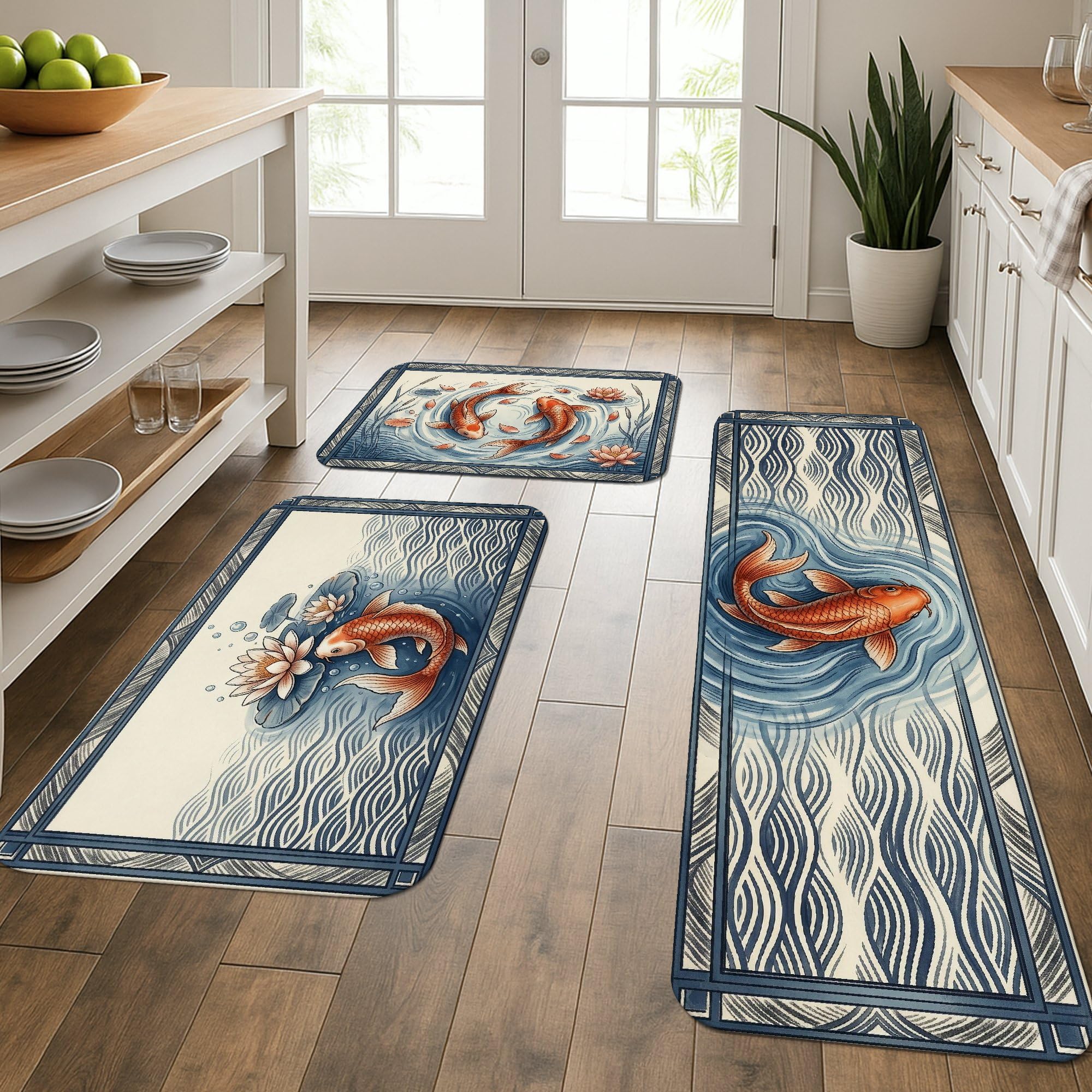 Tapetes de cocina acolchados con resorte suave y diseño floral, lavables, 3 unidades