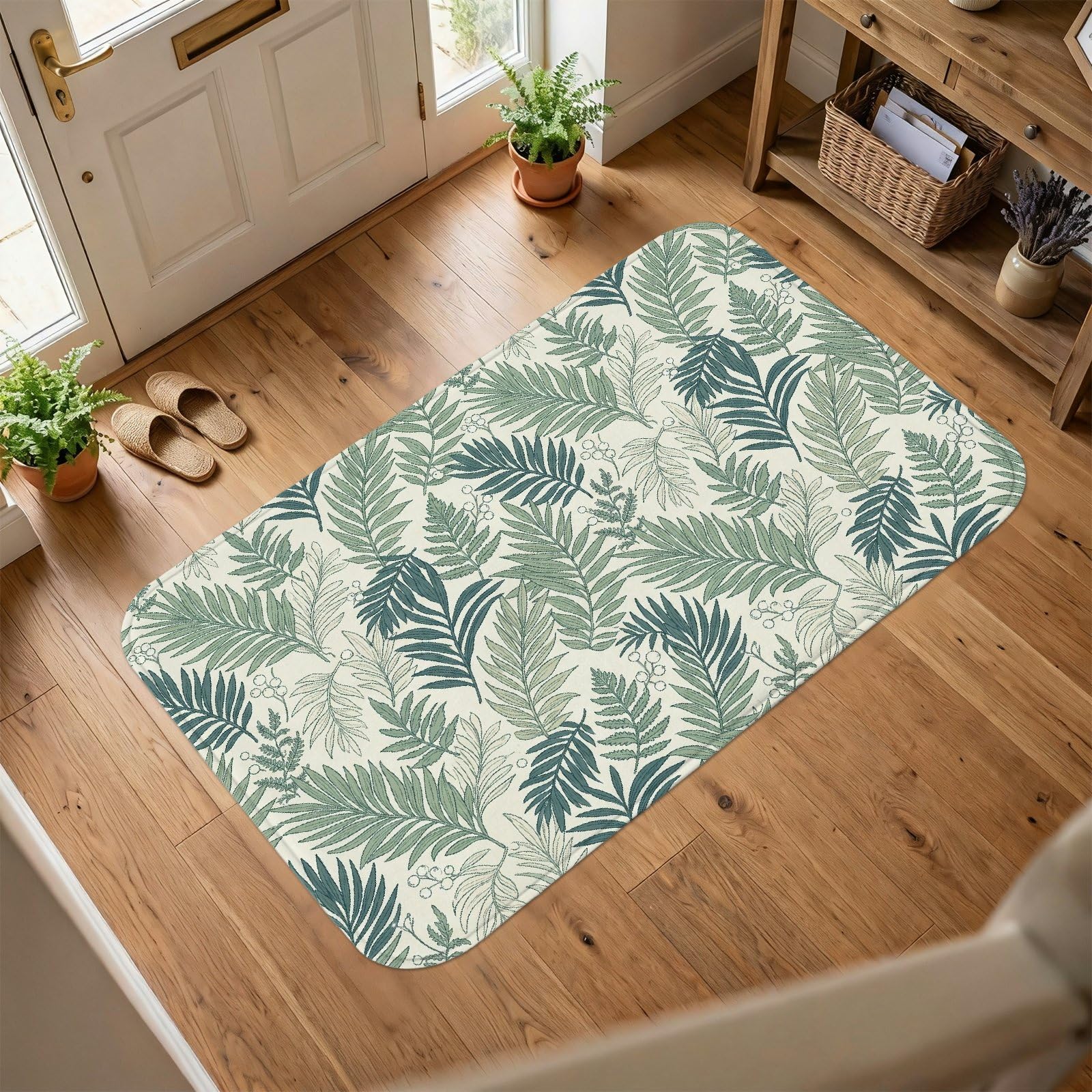 Alfombra de área de hojas, bayas naturales tropicales, vides, verano, verde, esponja, suave, rectangular, resistente a las manchas, para sala de estar, dormitorio, cocina, pasillo, decoración de 5 x 7