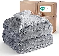 Bedsure Sherpa Queen Blanket - Reversible Fluffy Fleece Soft Cozy Jacquard Tufted Throw, Warm Lightweight Grey 90x90 for Bed All Seasons