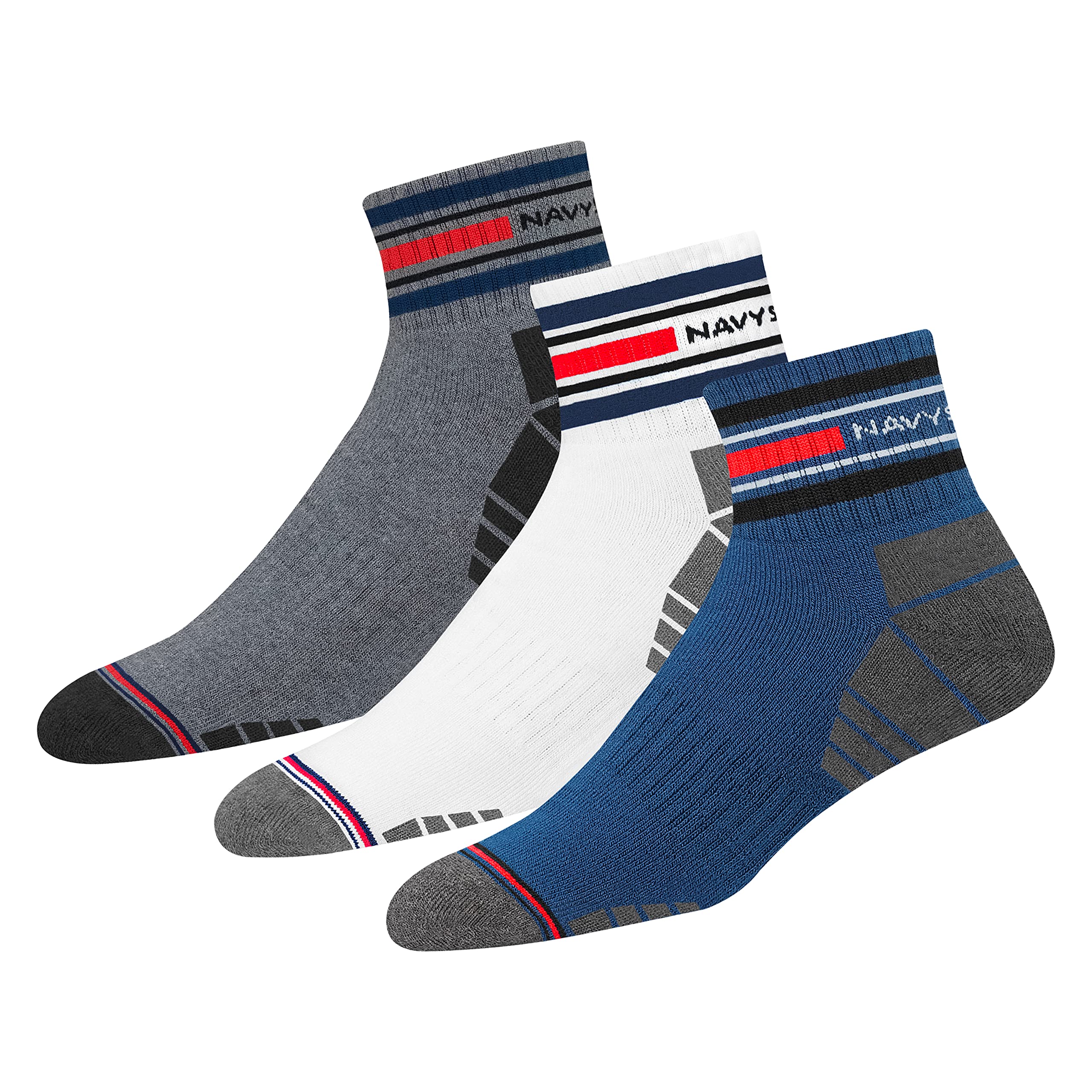 NAVYSPORT Men's Ankle Length Cotton Socks (Pack Of 3)